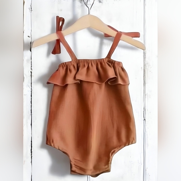 Bundle Baby Girls Romper in Rust Color and Romper Color in Mustard - Picture 2 of 10